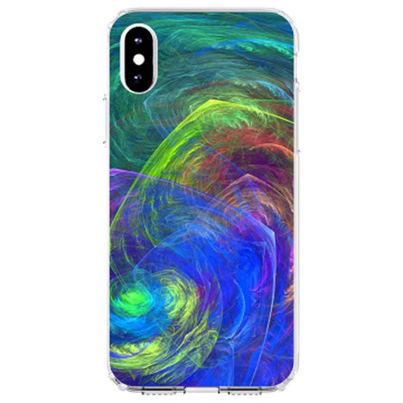 DistinctInk Clear Shockproof Hybrid Case for iPhone XS Max (6.5" Screen) - TPU Bumper, Acrylic Back, Tempered Glass Screen Protector - Abstract Color Light Swirl - Abstract Swirls