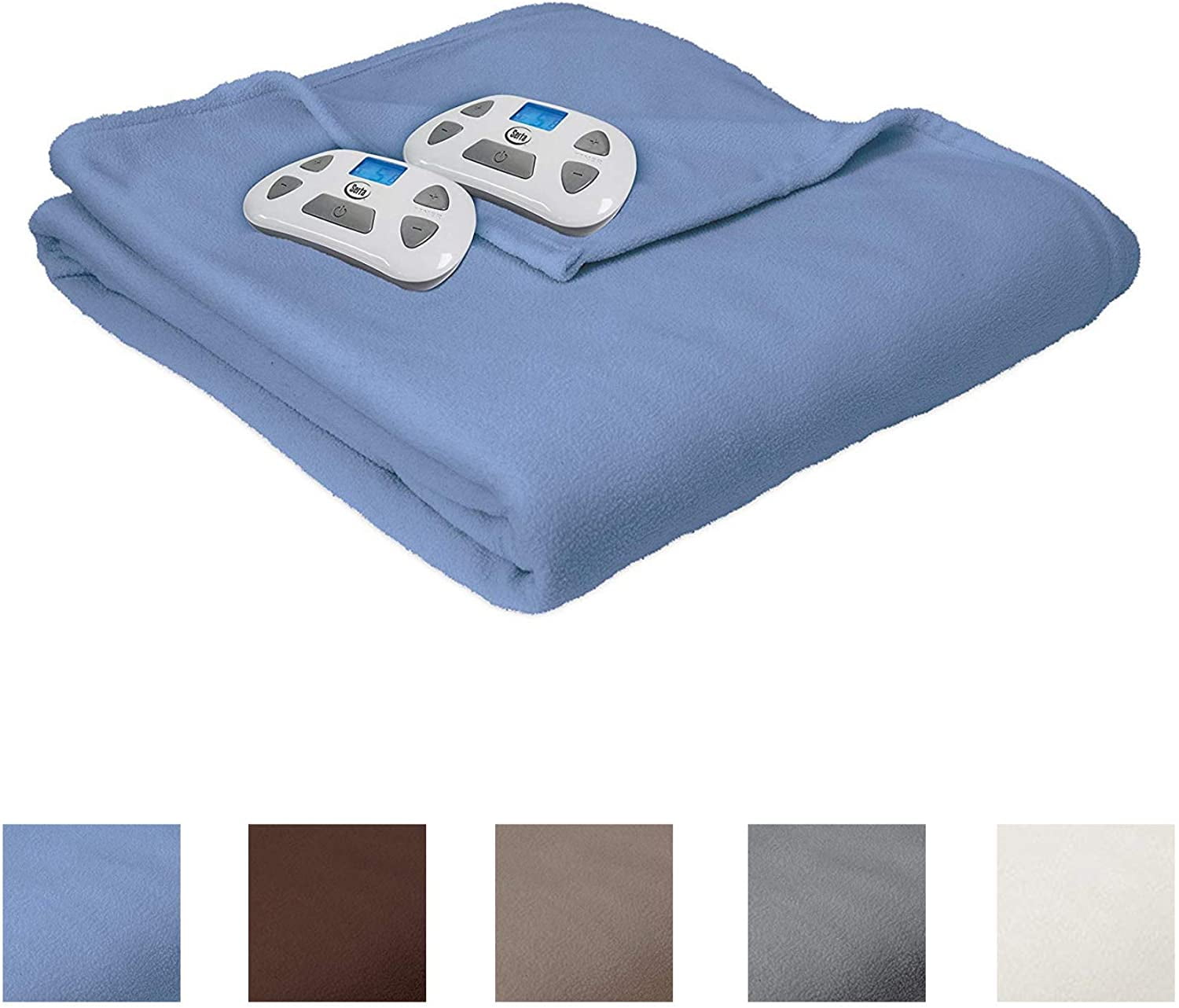 Serta MicroFleece Electric Heated Warming Blanket Queen Slate Blue