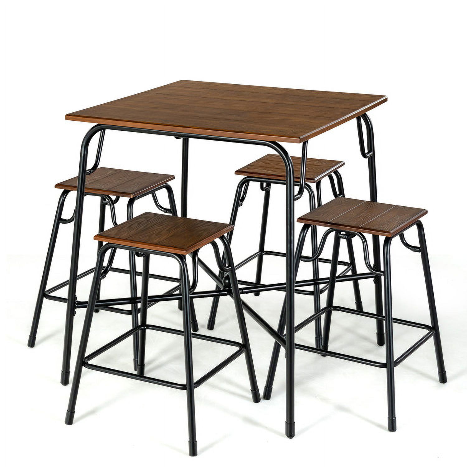 Finihen Dining Set, Dining Table Set, 5 Pieces Bar Table Set with 4 Counter Height Backless Stools, for Home, Restaurant, Rustic Brown Finihen Dining Set, Dining Table Set, 5 Pieces Bar Table Set with 4 Counter Height Backless Stools, for Home, Restaurant, Rustic Brown