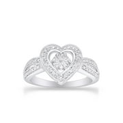 1/20 Cttw Carat Round Shape Natural White Diamond Accent Heart Frame Promise Ring In 14K Gold Over Sterling Silver (0.05 Cttw, I2-I3 Clarity)
