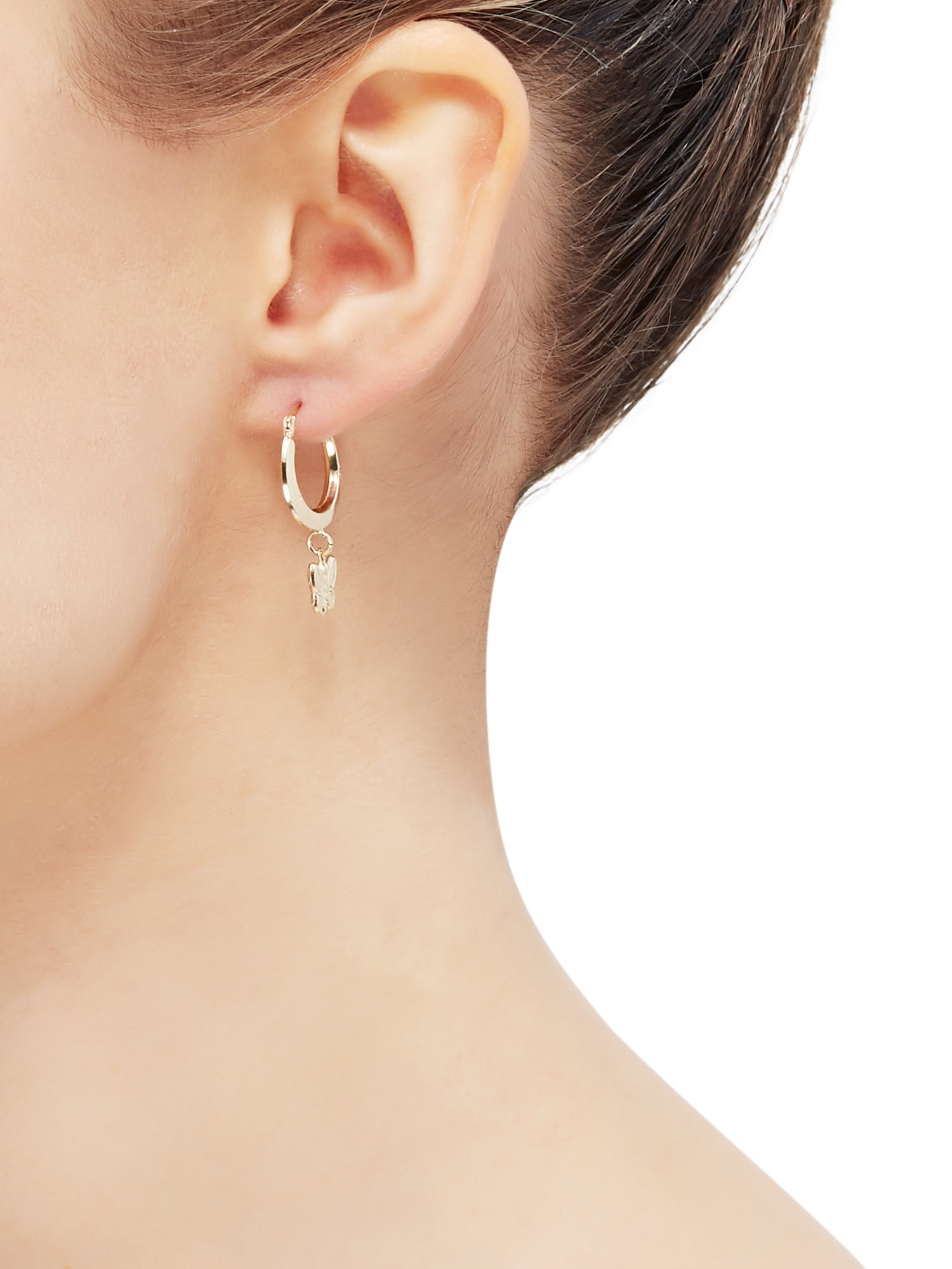 Brilliance Fine Jewelry 10K Yellow Gold Hollow Round Hoop Dangle Butterfly Earrings