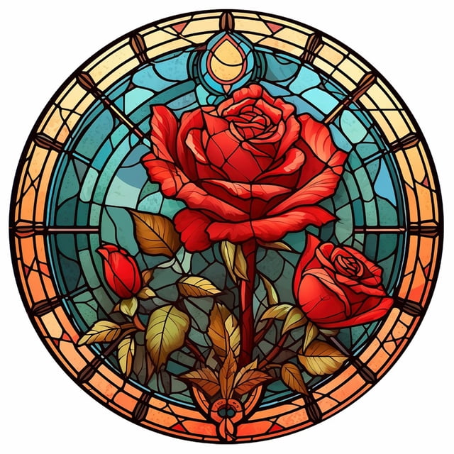 Pintura de diamante 5D DIY Taladro redondo completo Vidrieras Flor Kit Decoración (B6837)