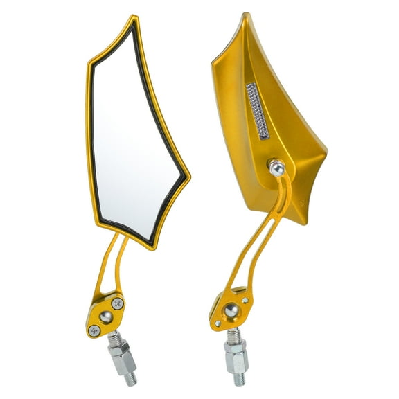 Unique Bargains 1 Set Motorcycle Rear View Mirrors Bar End Side Mirrors Mount Universal Adjustable Aluminum Alloy Plastic M10 M8 Prismatic Shape Gold Tone