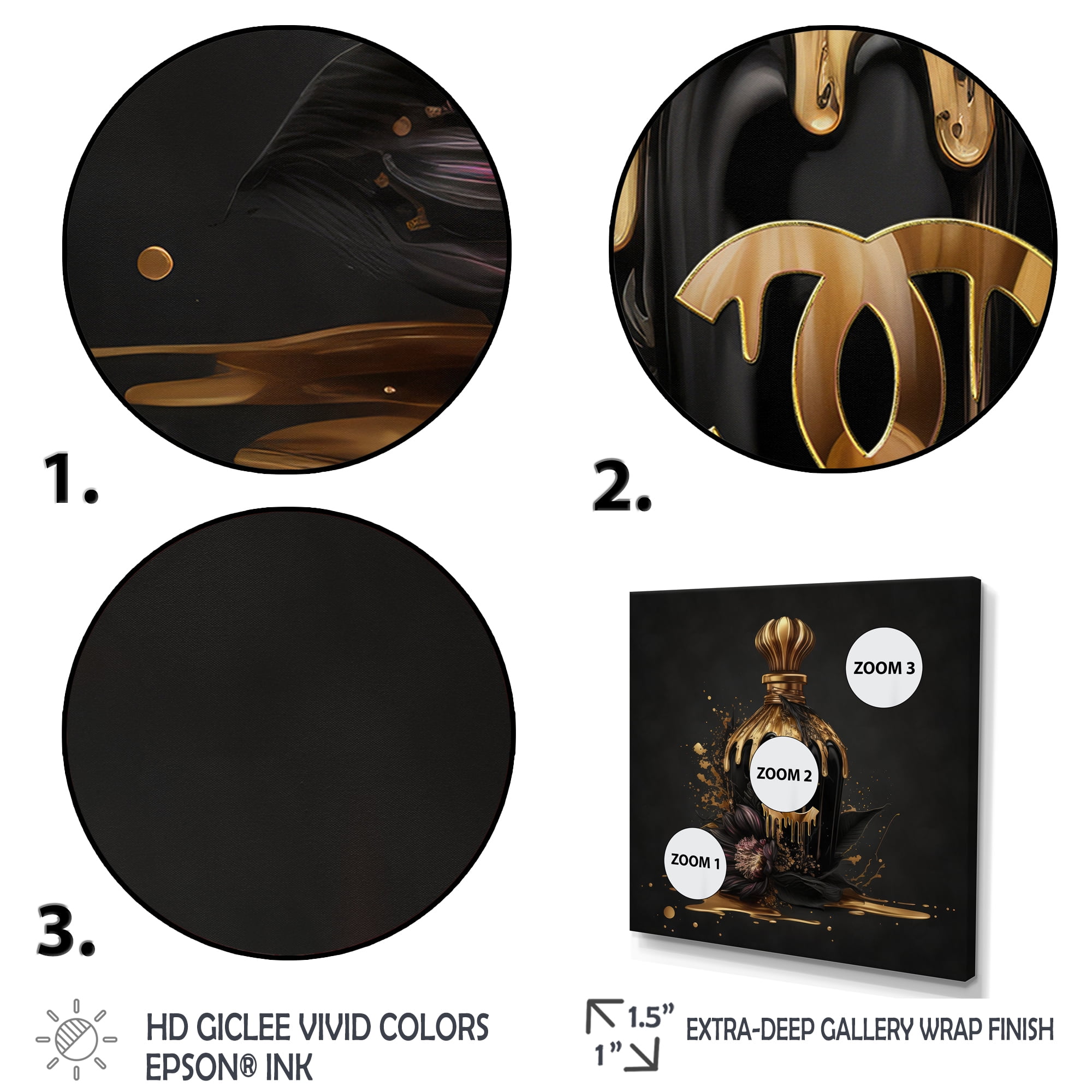 Designart Chic Black And Gold Perfume Bottle VIII Canvas Wall Art