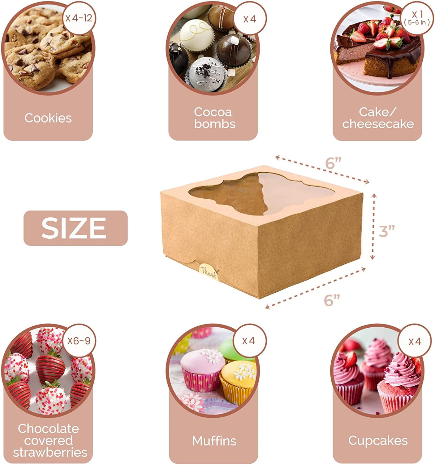 Leafiew 50 Pack Bakery Boxes - Small Dessert Boxes To Go - 5 Inch