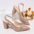 thumbnail image 5 of hoksml Women's Rhinestone Slingback Block Heel Pumps Pointed Toe PU Leather Dress Shoes Black Wine Khaki, 5 of 9