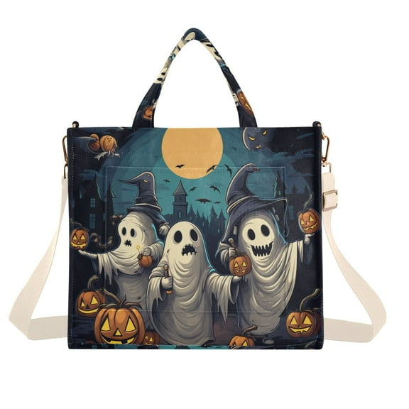 Bats Halloween Ghosts Pumpkins Corduroy Tote Bag Handbag Large Messenger Bag Shoulder Crossbody Zipper Bag Purse