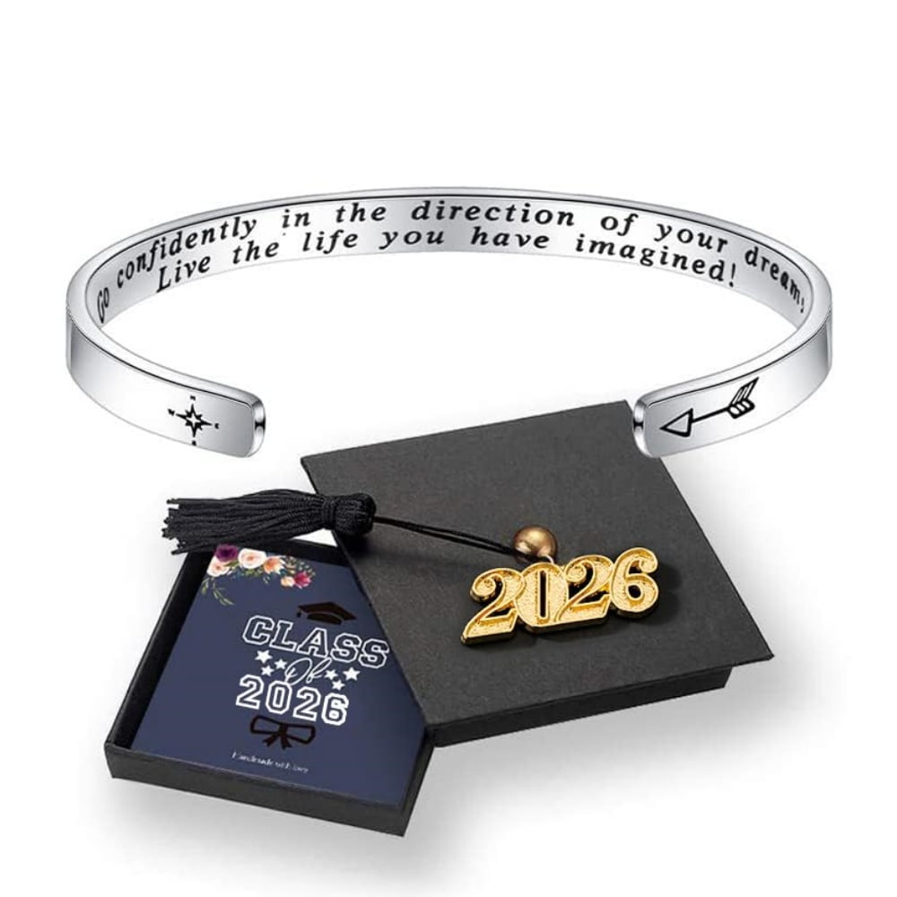 Turandoss 2026 Graduation Gifts Bracelet for Her Cuff Bracelet Go Confidently Personalized Engraved Mantra Saying Adjustable Graduation Bangle Bracelets Trendy Jewelry for Women Teen Girls