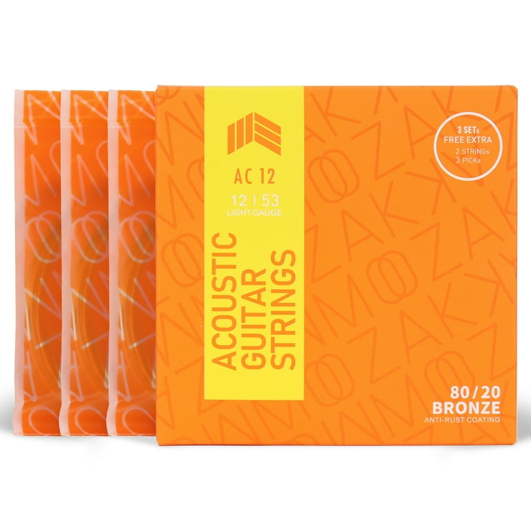 MOOZAK 80/20 Bronze Acoustic Guitar Strings, 3 Packs, Extra