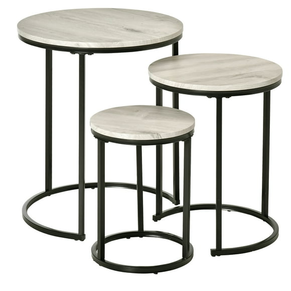 HOMCOM Nesting Tables Set of 3, Round Coffee Table, Stacking Side Tables