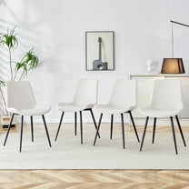TesNus White artificial leather backrest cushion dining chair, black metal legs, curved widened cushion design for more comfort, suitable for restaurants, kitchens, bedrooms, offices.(4 chairs)