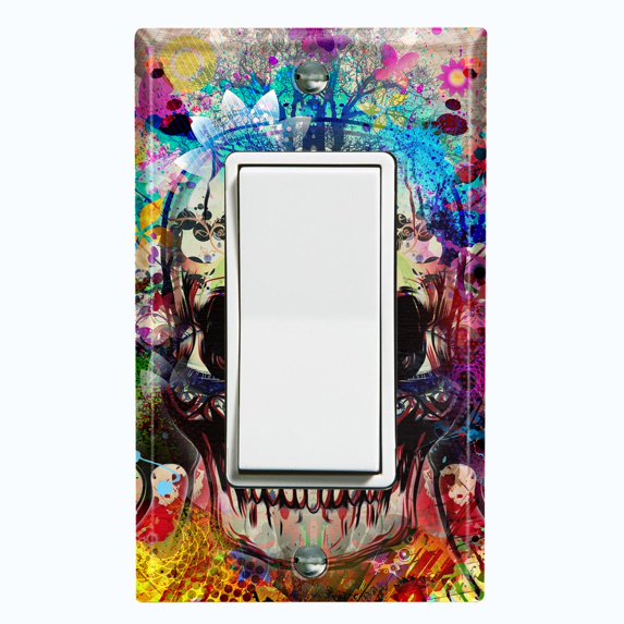 Metal Light Switch Plate Outlet Cover Colorful Graffiti Flower Tree Skull SKL004