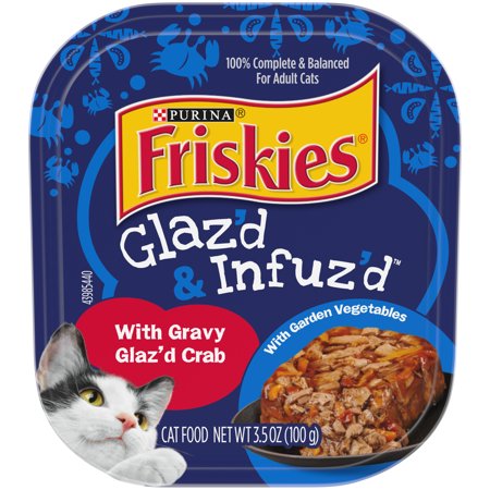 (12 Pack) Friskies Glaz’d and Infuz’d With Gravy Glaz’d Crab Entree Adult Wet Cat Food  3.5 oz. Trays