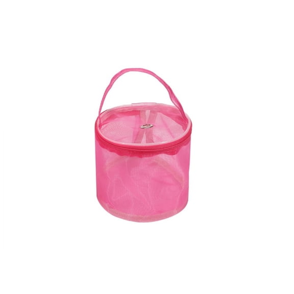 Mesh Yarn Storage Bag, Round Portable Knitting Organizer with Drawstring for Crochet Tools & Accessories, Lightweight Craft Project Carrier Pink L