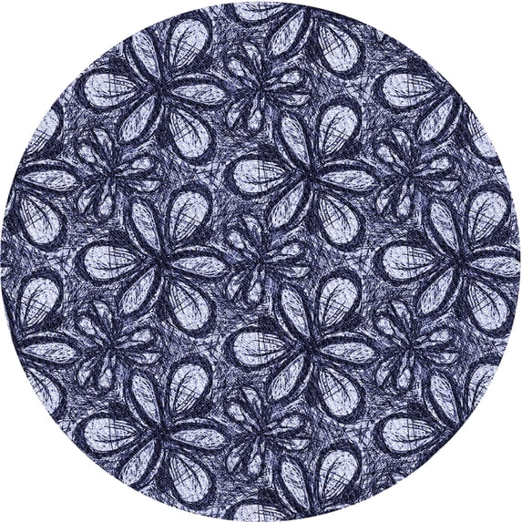 Ahgly Company Machine Washable Indoor Round Transitional Midnight Blue Area Rugs, 7' Round
