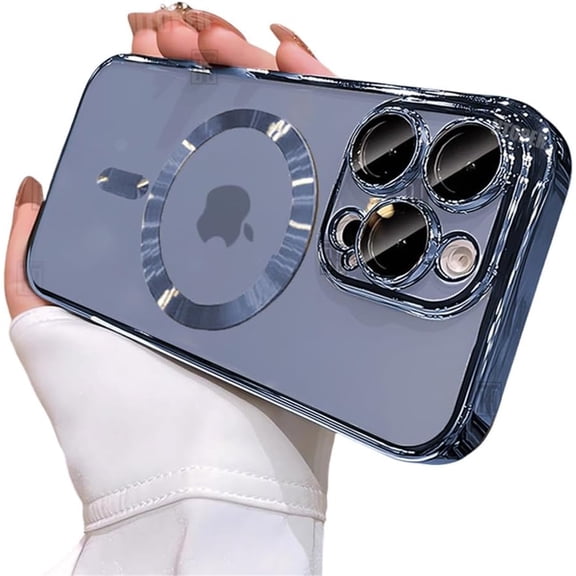 Phone Case for iPhone 17 Air 16 15 14 13 12 11 Pro Max Plus Clear Magnetic Lens Protect Soft Cover,Blue,for iPhone 16 Plus