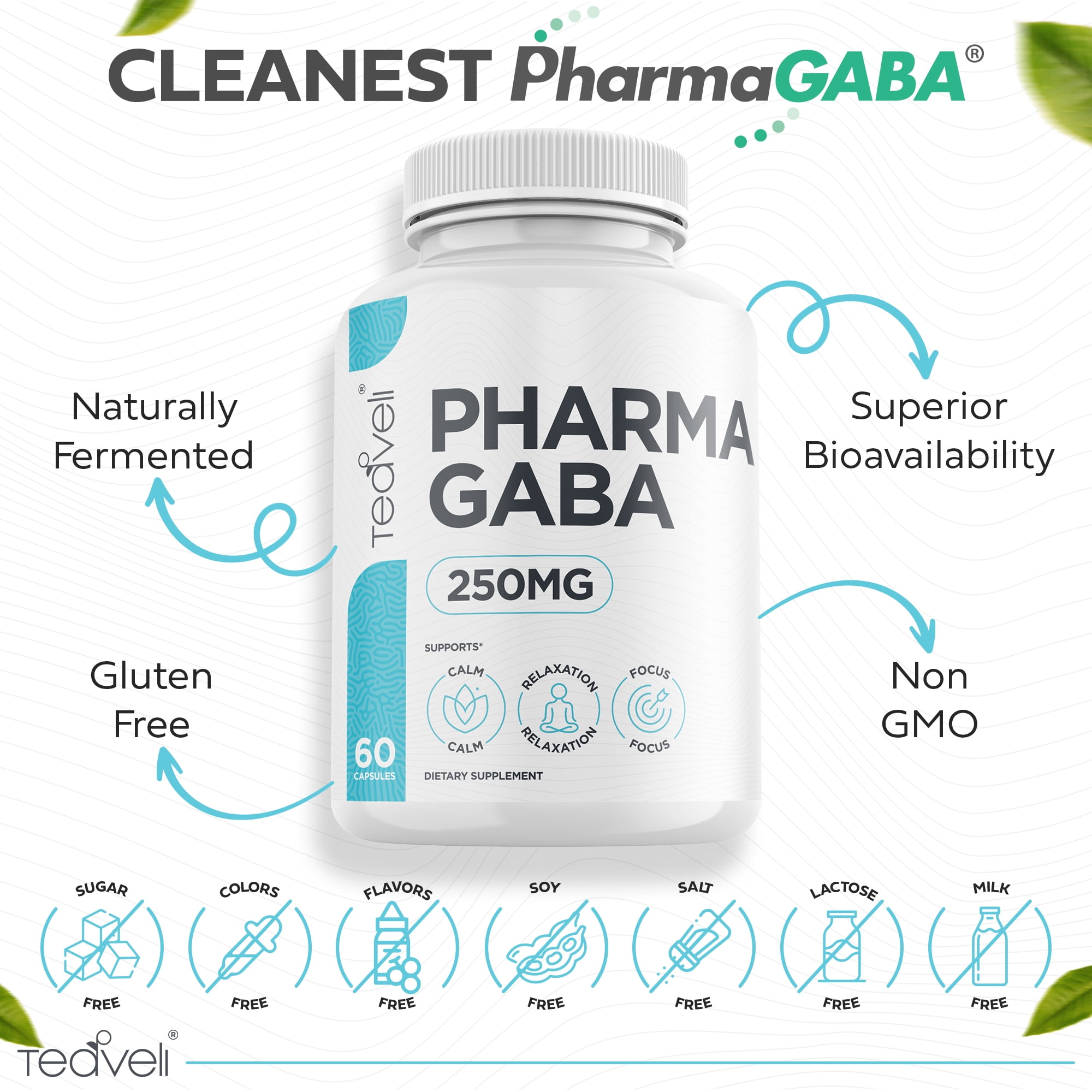 Pharma GABA 250 mg– Naturally Fermented GABA Supplement– Clinically Proven to Support Relaxation, Cognitive Health, Sleep & Focus