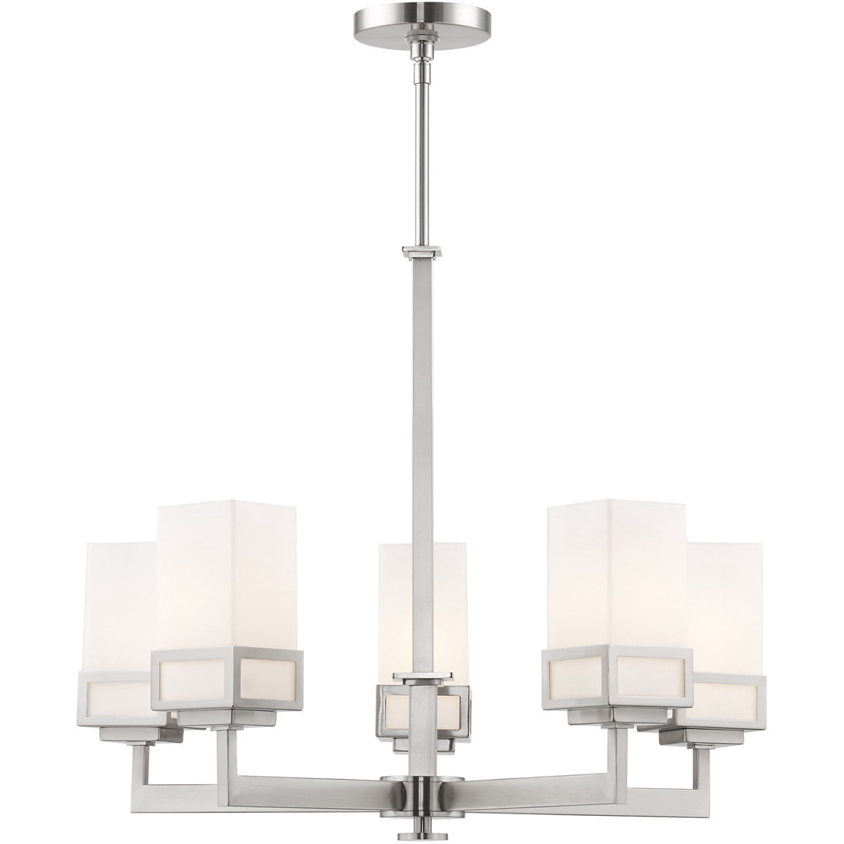 5 Light Brushed Nickel Chandelier with Hand Blown Satin Opal White Glass Shade