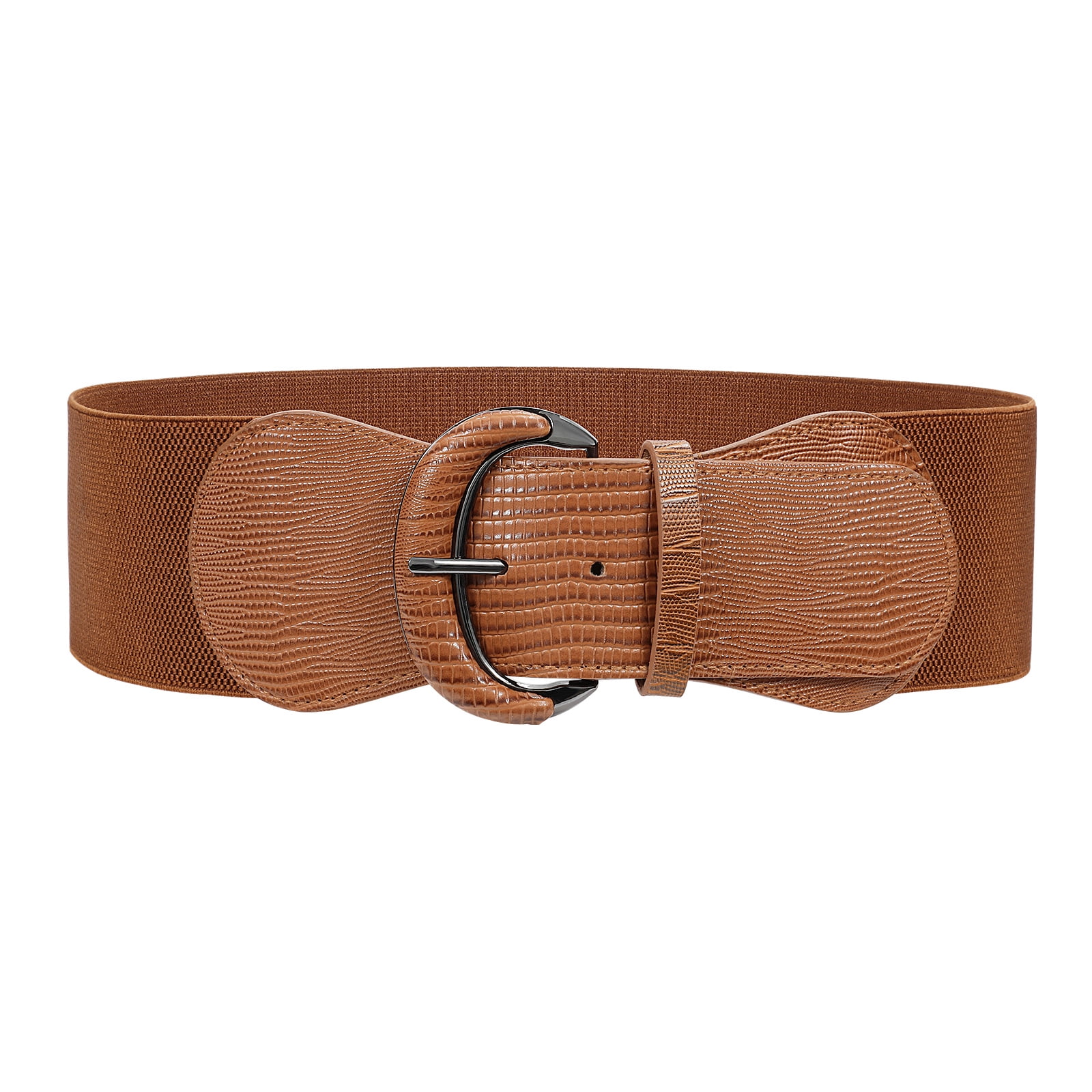 wide brown belt for dress Swsmclt Womens Buckle Slimming Braided Elastic Web Faux Leather Belt Soft Chunky Belt Jeans One Size, Women's face masks Women Brown Faux Leather Waistband