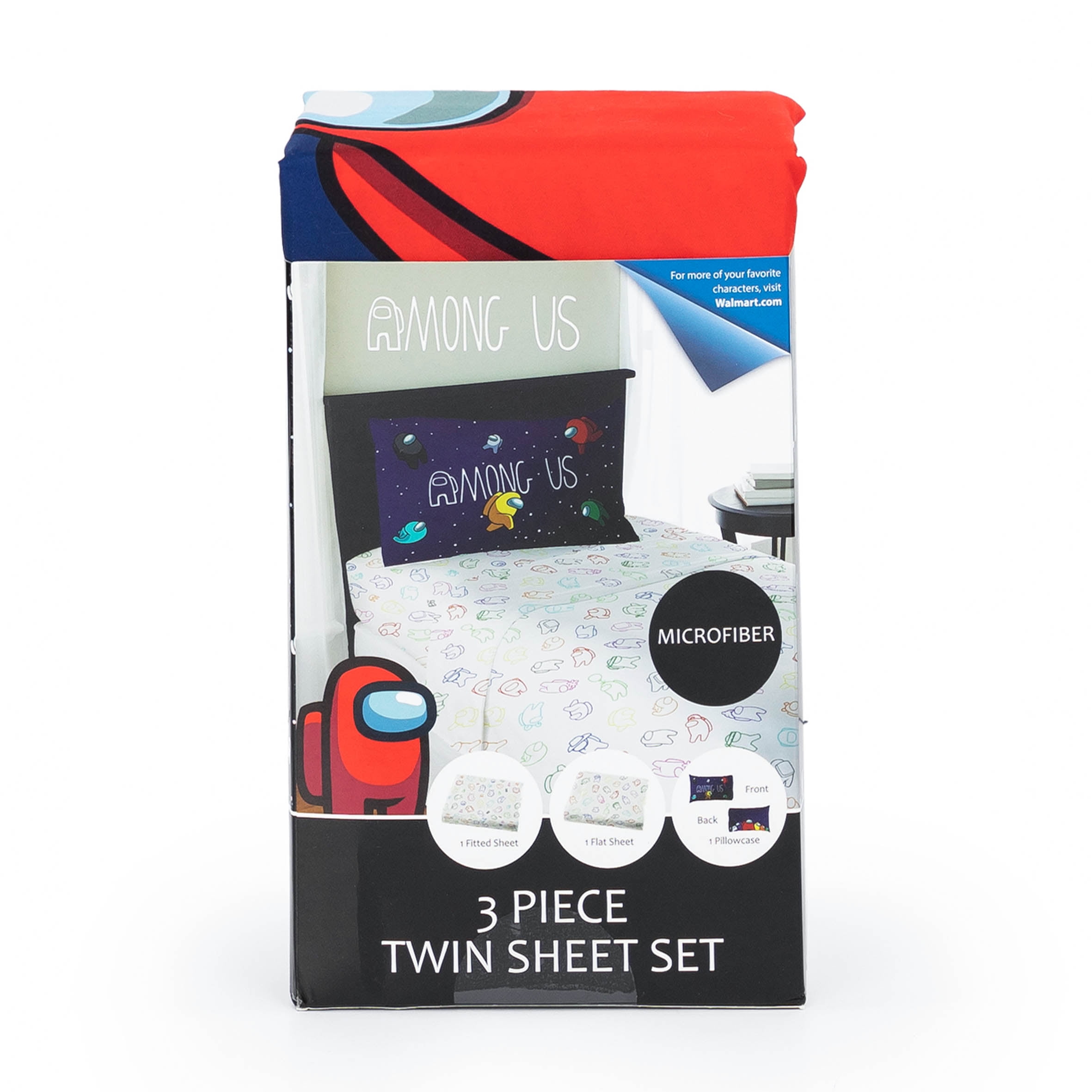 Among Us Crewmates 3 Piece White 85 GSM Microfiber Sheet Set Twin