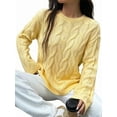 thumbnail image 3 of Women Long Sleeve Sweater Fall Ribbed Knit Pullover Loose Crewneck Cable Sweater Jumper Tops Yellow M, 3 of 7