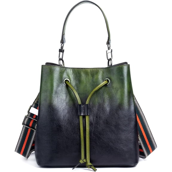 Women's Vintage Classic Bucket Bag Genuine Leather Hobo Handbag Large Capacity Crossbody Satchel Bags