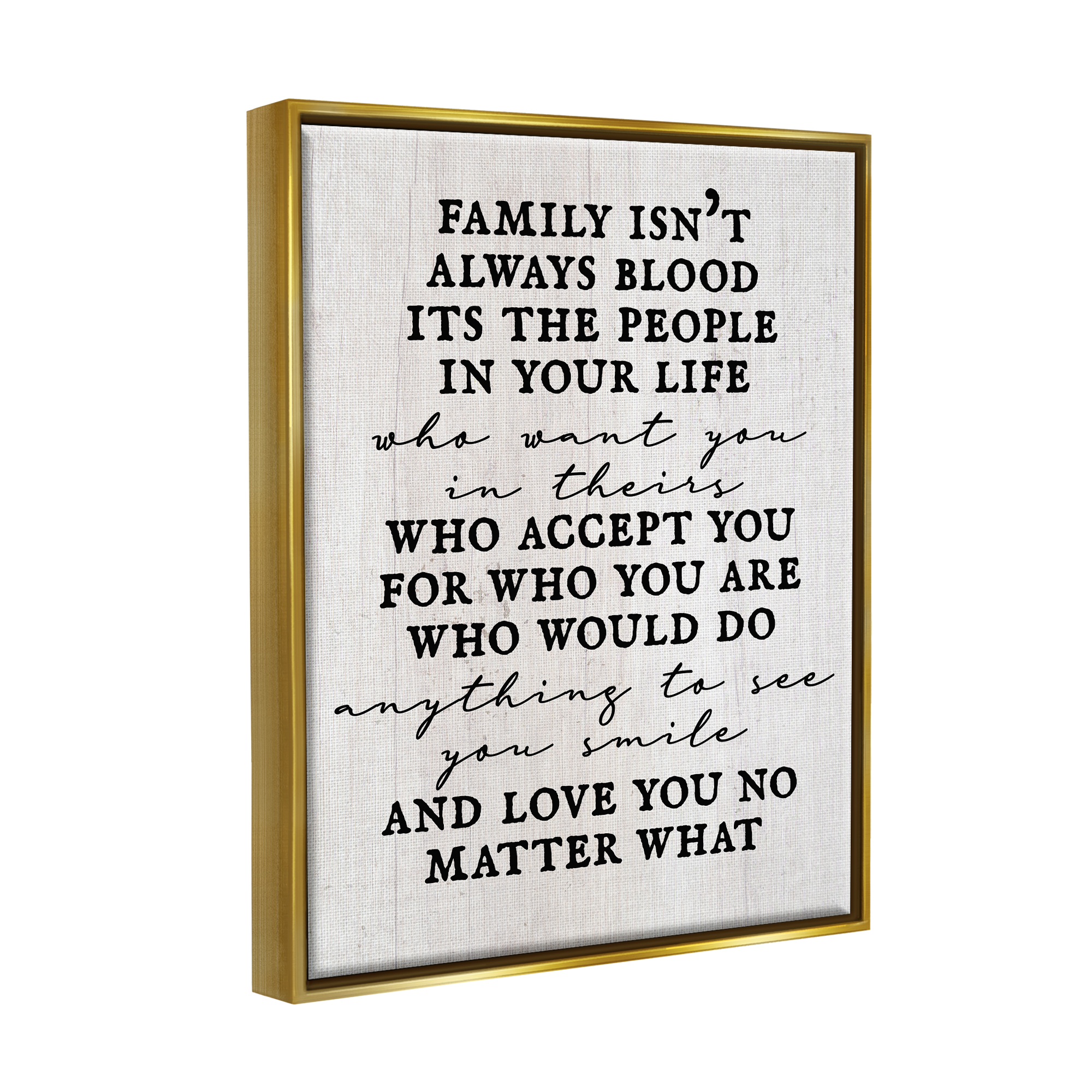 Stupell Industries Moving Family Quote Acceptance Text Plank Patterned Graphic Art Metallic Gold Floating Framed Canvas Print Wall Art, Design by Daphne Polselli