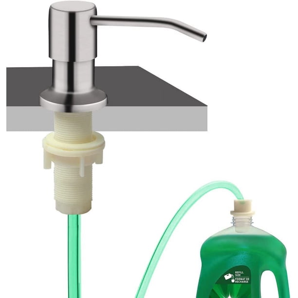 Dispensador de jabón para fregadero de cocina, dispensador de jabón empotrado en el fregadero (níquel cepillado), kit de tubo de extensión para dispensador de jabón de encimera, no es