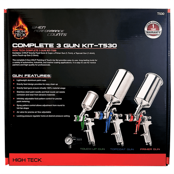 High Teck Products T530 Performance Series Complete 3-Gun HVLP Paint and Touch Up Set, Aluminum