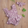 thumbnail image 5 of Douhoow 0-24M Newborn Girls Ruffle Floral Romper Backcross Jumpsuit +Headband Baby Sunsuit, 5 of 7