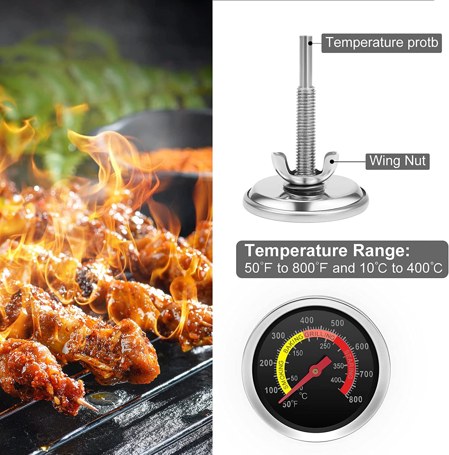 Grill Temperature Gauge Thermometer Fahrenheit Heat Indicator for Meat Cooking 