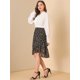 thumbnail image 4 of Allegra K Falda midi de gasa con cintura elÃ¡stica irregular floral con volantes para mujer Negro XS Unique Bargains Falda, 4 of 6