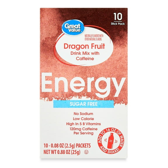 Great Value Sugar-Free Dragon Fruit Energy Drink Mix, 0.08 oz, 10 Count