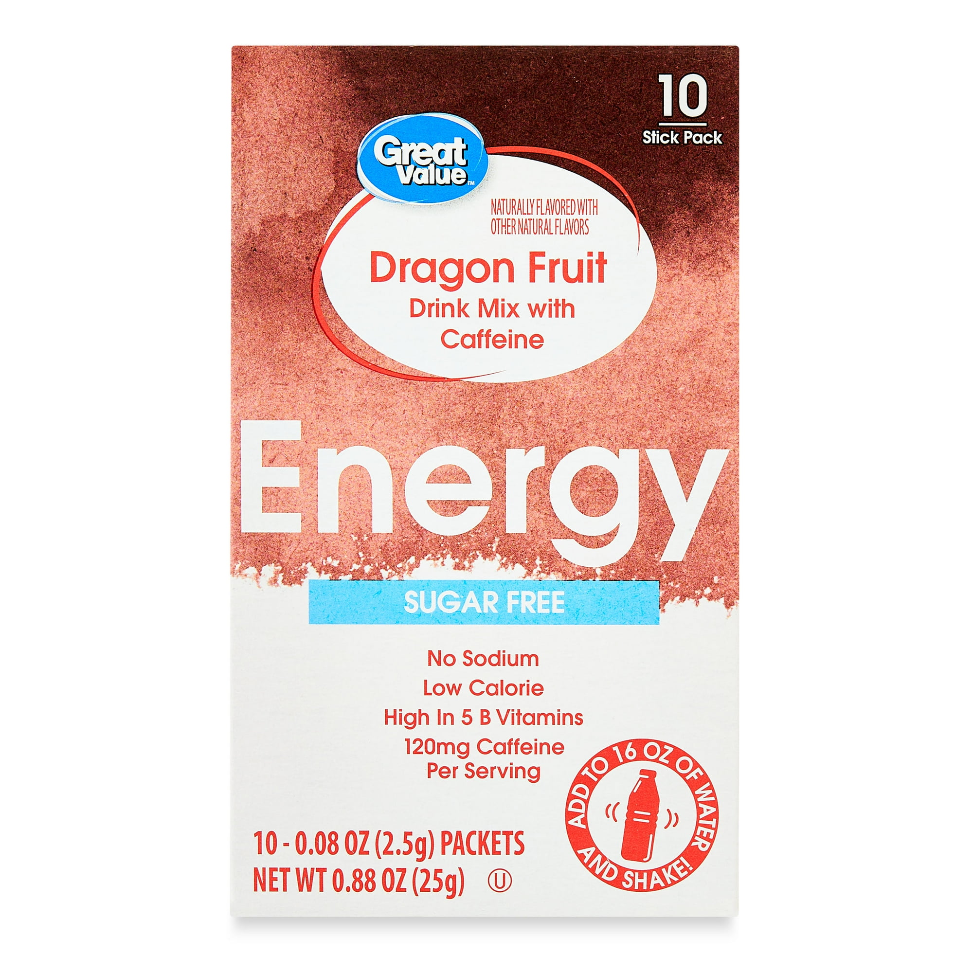 Great Value Sugar-Free Dragon Fruit Drink Mix, 10 Packets, 0.08 oz Each