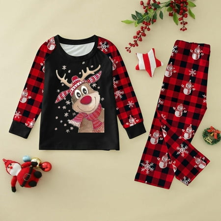 

Hunpta Family Matching Outfits Parent Child Kids OutfitReindeer Print Plaid Long Sleeve Reindeer Print Plaid Sleepwear
