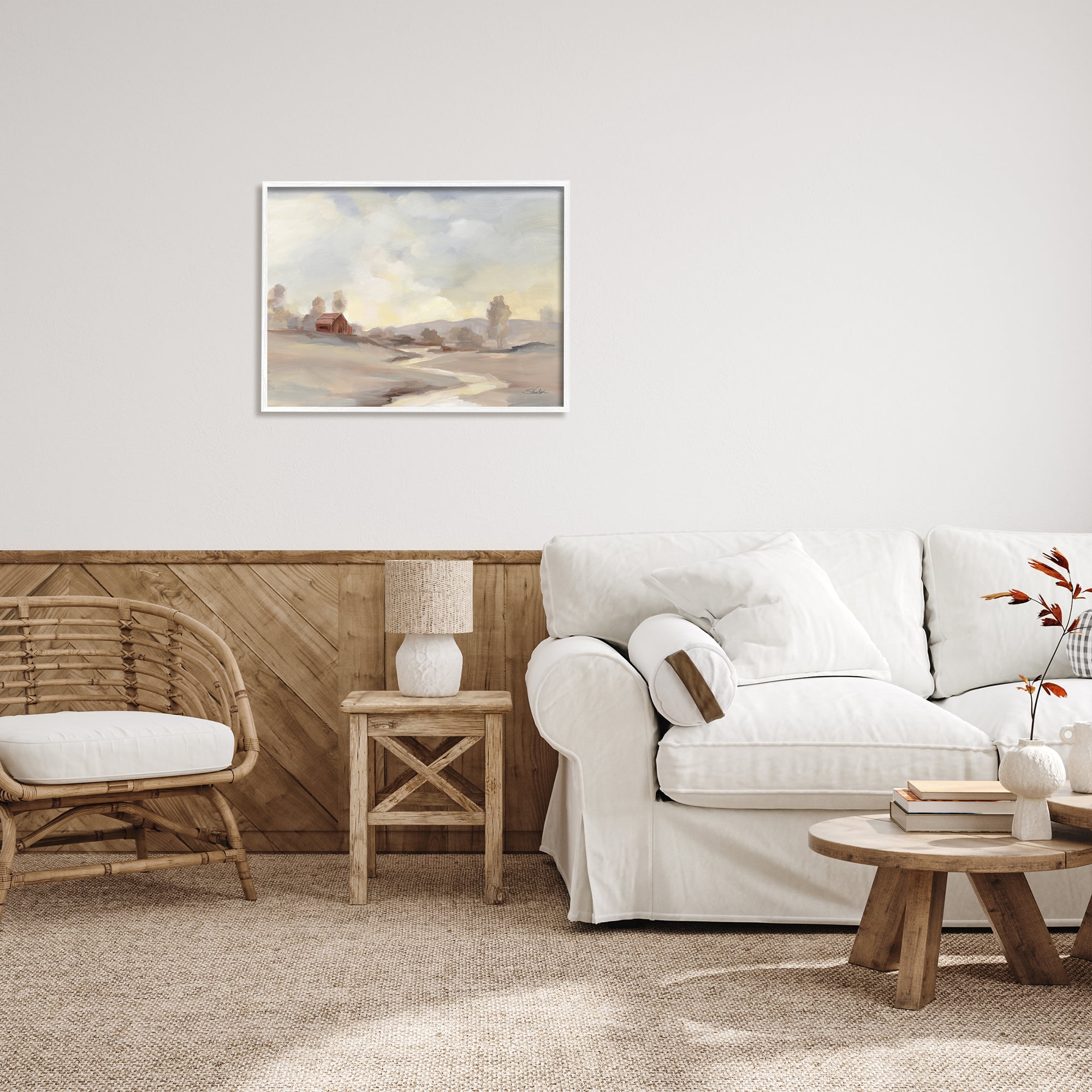Stupell Industries Abstract Cabin Landscape Nature Painting White Framed Art Print Wall Art, 30 x 24