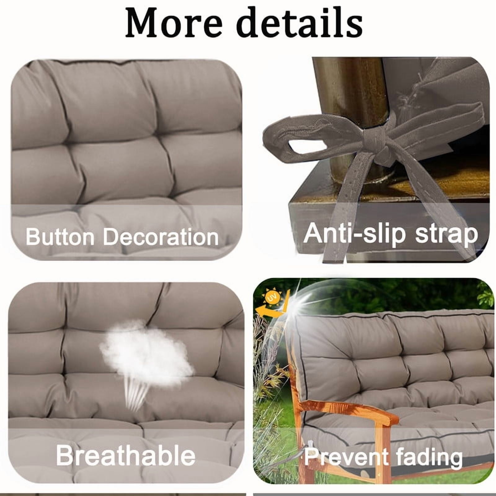 Outdoor Porch Swing Cushions, 4" thick patio swing cushions 3 Seater for outdoor furniture, Waterproof Bench Replacement Cushion with Ties(Khaki-55×40in)