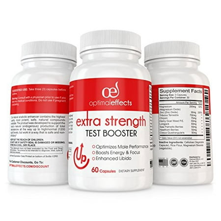 Testosterone Booster Supplement by Optimal Effects - Natural & Effective for Libido & Energy, Boost Men Muscle Growth - Powerful Ingredients, Tribulus, Hawthorn, Longjack, Horny Goat Weed - 90 (Best Testosterone Boosting Ingredients)