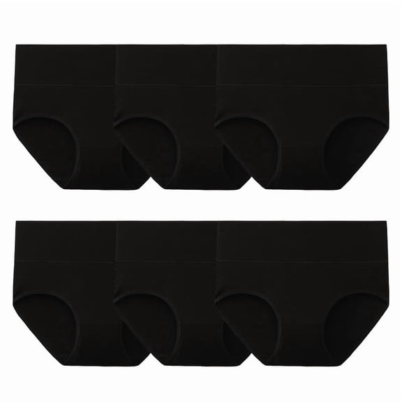 INNERSY Women's Cotton Underwear High Waisted Briefs 6-Pack, Full Coverage Panties(L,Black)