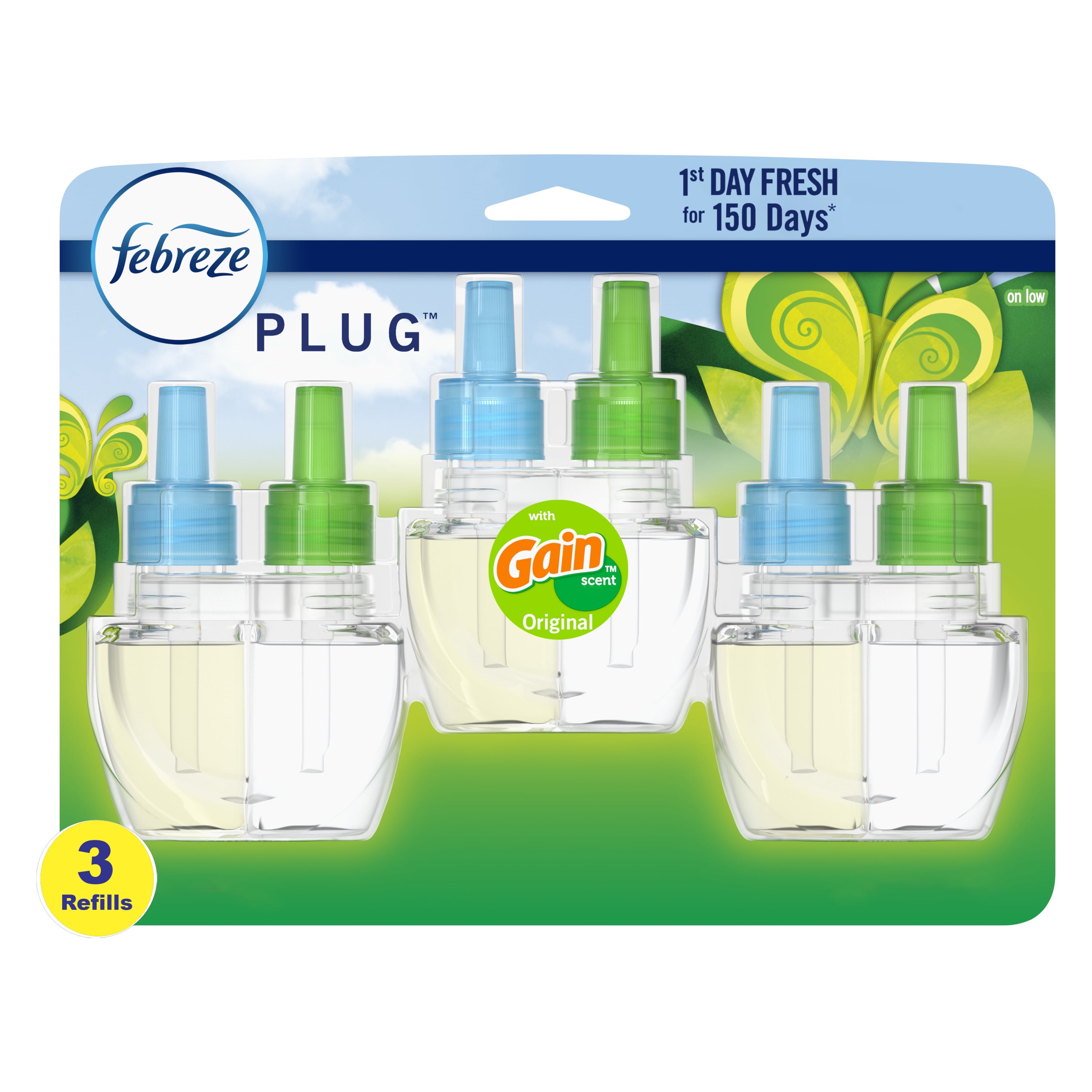 Febreze Odor-Fighting PLUG Air Freshener Refill, Gain Original Scent, (3) .87 fl oz Oil Refills