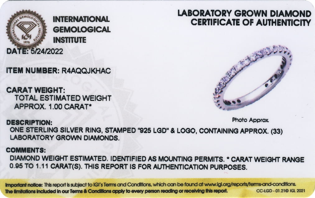 Morgan & Paige 1 CT TW Lab Grown Diamond Sterling Silver Wedding Band Ring, Adult Female