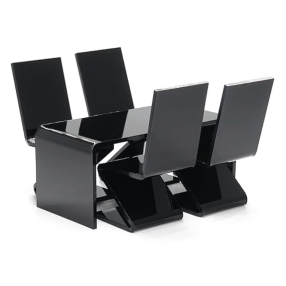 Ksopiavobs Dollhouse Table and Chairs Miniature: 1/12 Scale Study Desk for School Office Laptop Computer - Mini Modern Living Room Furniture Acrylic Black
