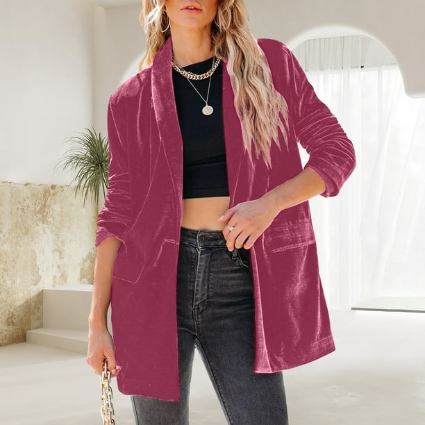 Chaqueta de terciopelo informal para mujer abrigo de trabajo elegante y informal a la moda Kuymtek Rosa roja T M para Mujer Bodega Aurrera en linea