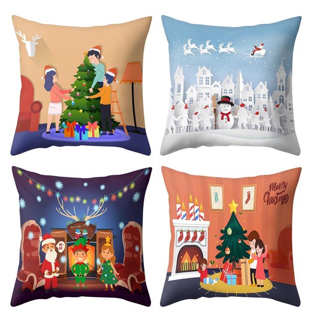Fiudx Ofertas Flash Del Día Funda De Almohada Con Estampado Navideño, Funda De Cojín De Poliéster Para Sofá Y Coche, Decoración Del Hogar, 4 Uds.