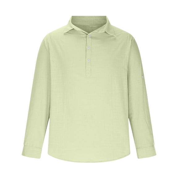 Generic Mens Linen Button Up Henley Shirts Loose Casual Long Sleeve Collared Tops Casual Vacation Holiday Beach Tshirt