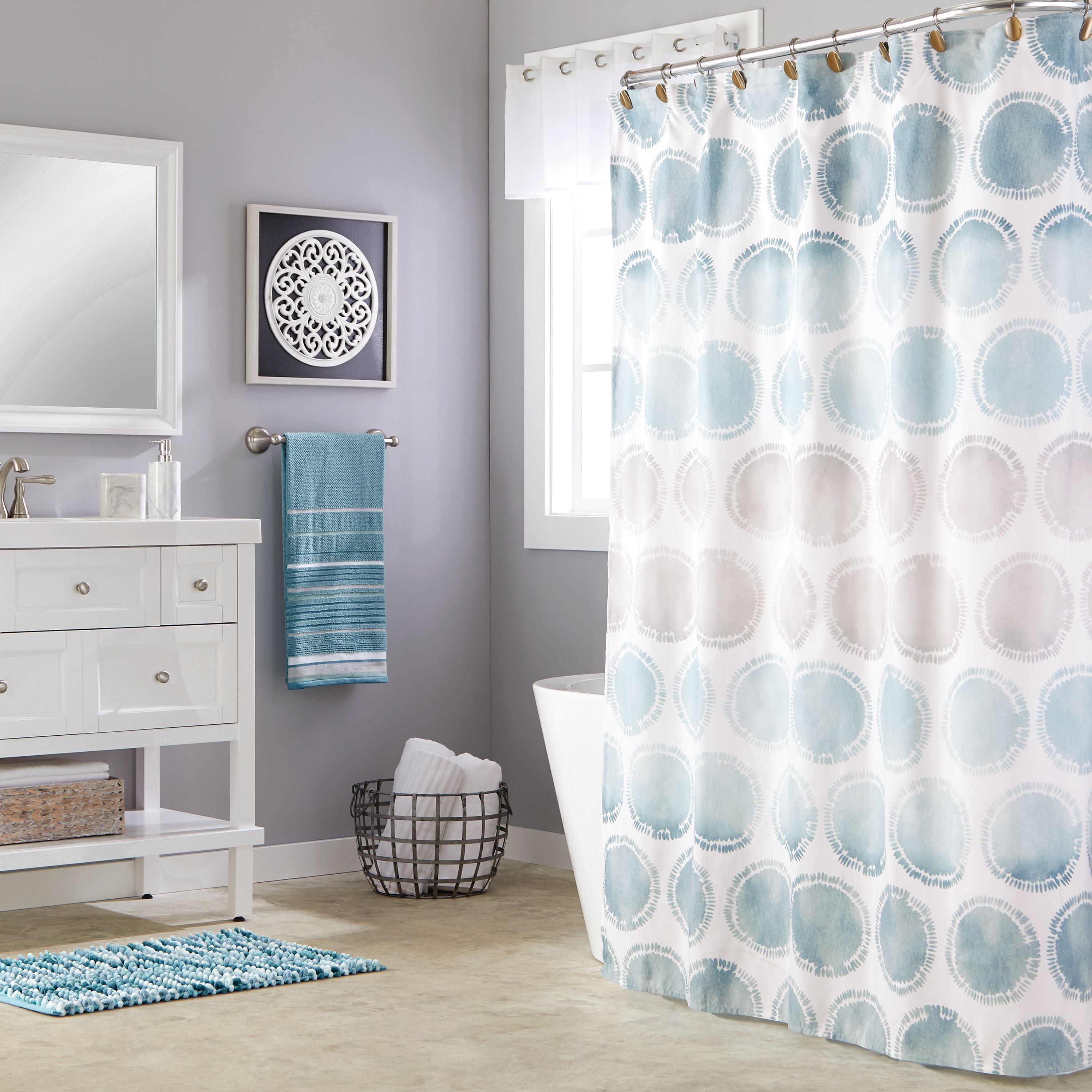 Skl Home Swag Circles Fabric Shower, Teal And Tan Shower Curtain