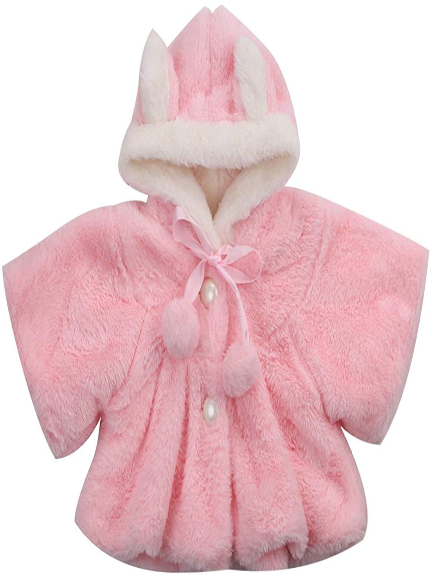 Baby Girls Kids Toddler Fur Hooded Coat Winter Rabbit Bunny Ear Jacket Outerwear