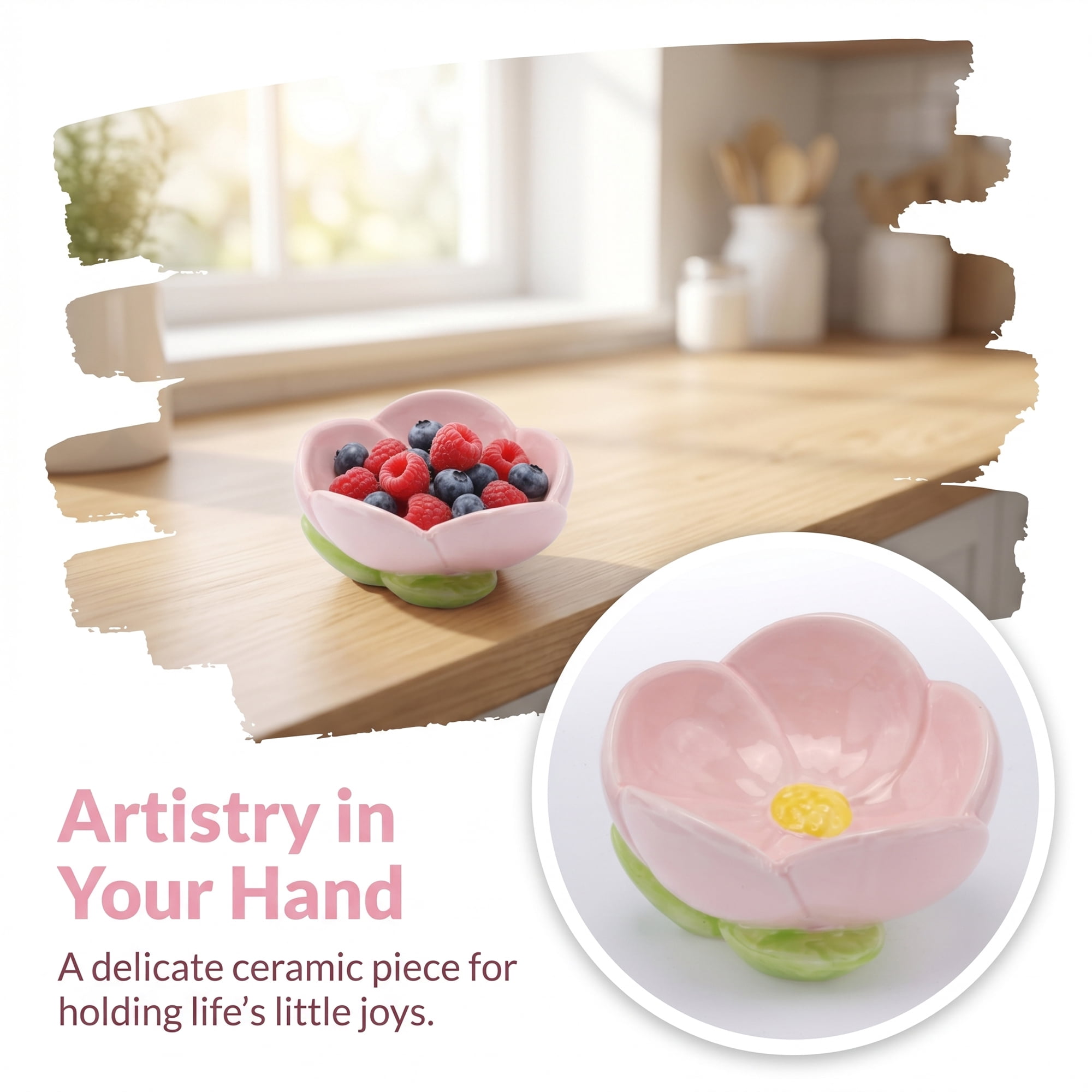 Unique Bargains Artistic Ceramic Box Floral Storage Jar with Lid Pink 4.5" x 4.2" x 3.3"