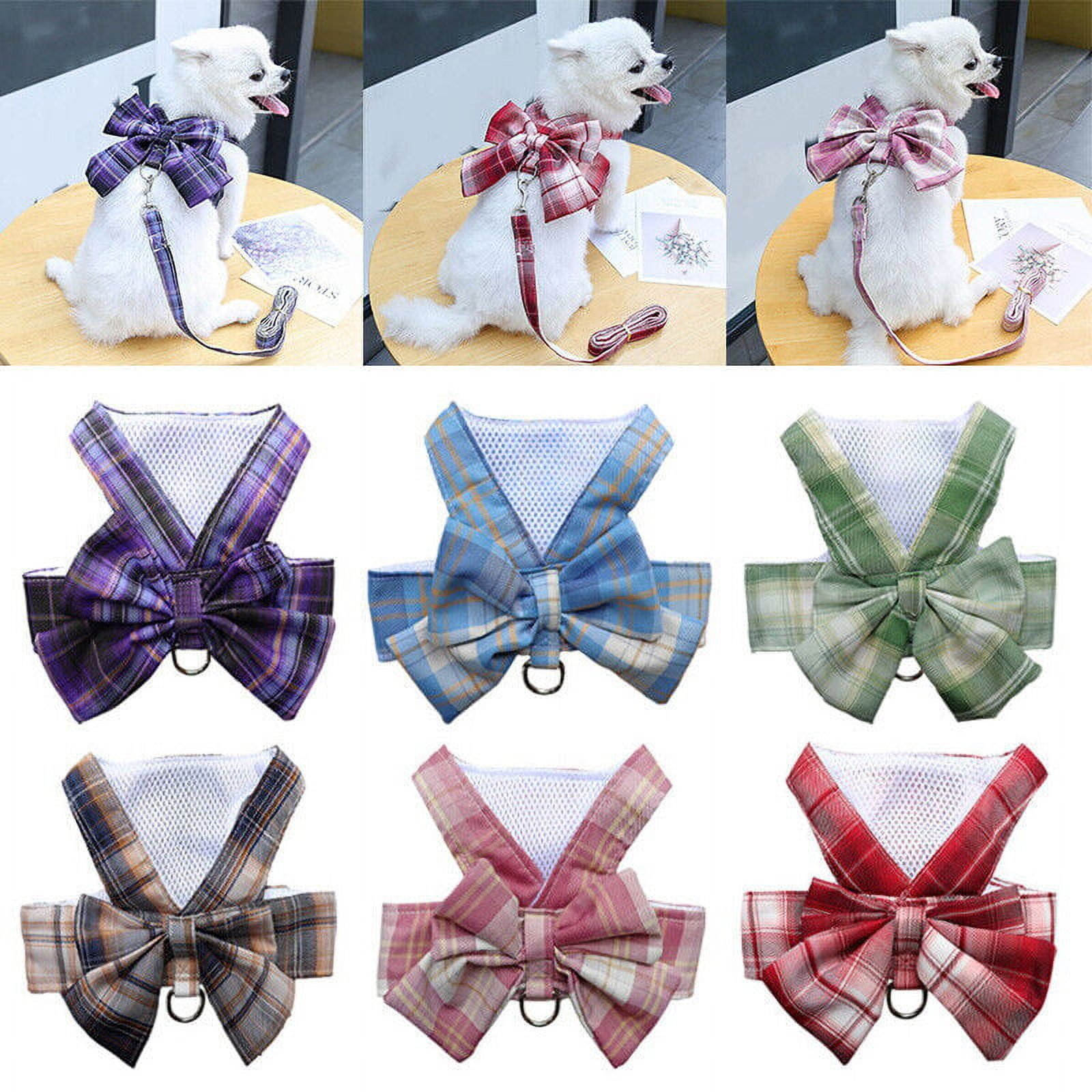 Small Pet Cat Dog Puppy Harness Lead Bowknot Breathable Soft Mesh Vest Strap Set