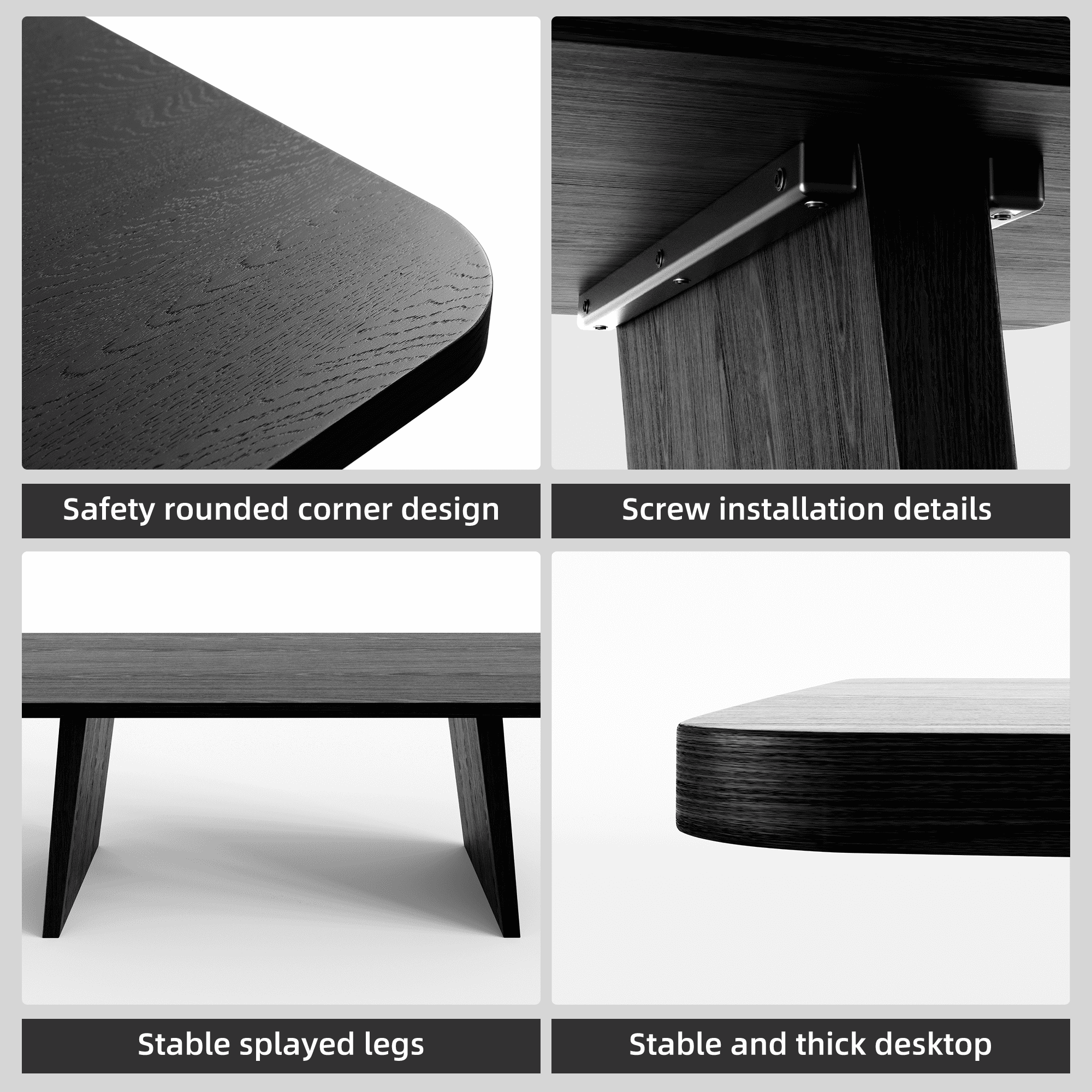 MAYEERTY Modern 79*36*29" Black Rectangular Dining Table with Splayed Legs, Seats 8